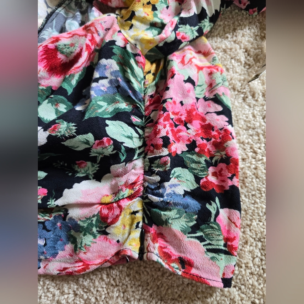 Zara women's floral cropped blouse Size XS side zip lightweight top - Picture 8 of 8